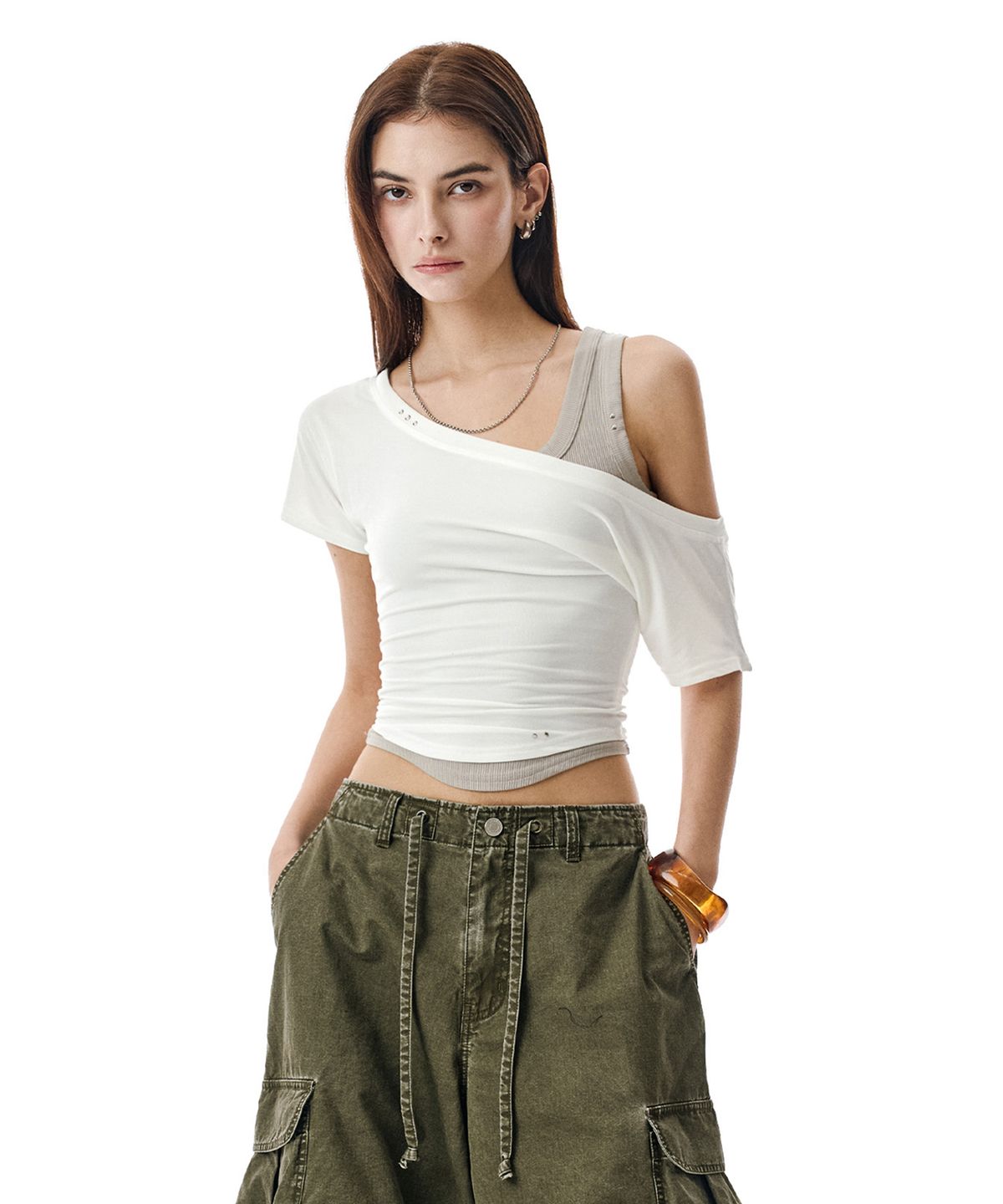 세컨모놀로그(SECONDMONO) Layered Off-Shoulder Set [WHITE]_SEWTS021WHITE