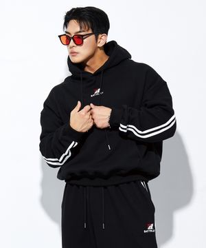 트랙라인 스포티 로고 후드_블랙