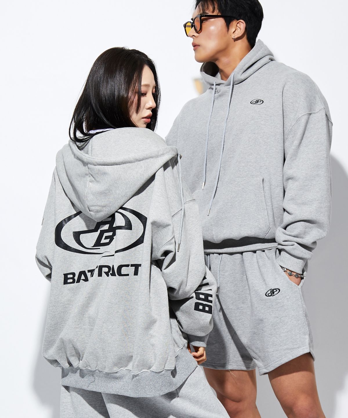 베트랙트(BATTRACT) 더블 챔피언스 클럽 오버 핏 후드집업_그레이