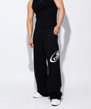 사이드 빅 더블 로고 와이드 팬츠_블랙