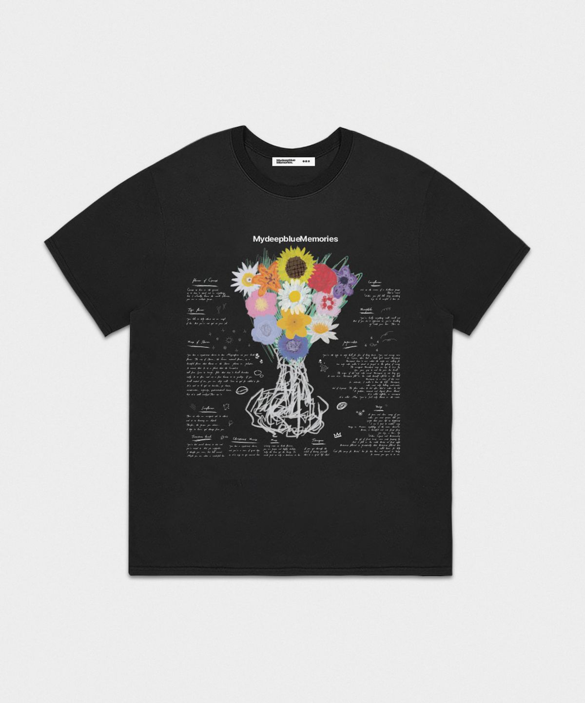 마이딥블루메모리즈(MY DEEP BLUE MEMORIES) MM TWELVE FLOWER T-Shirts (Black)