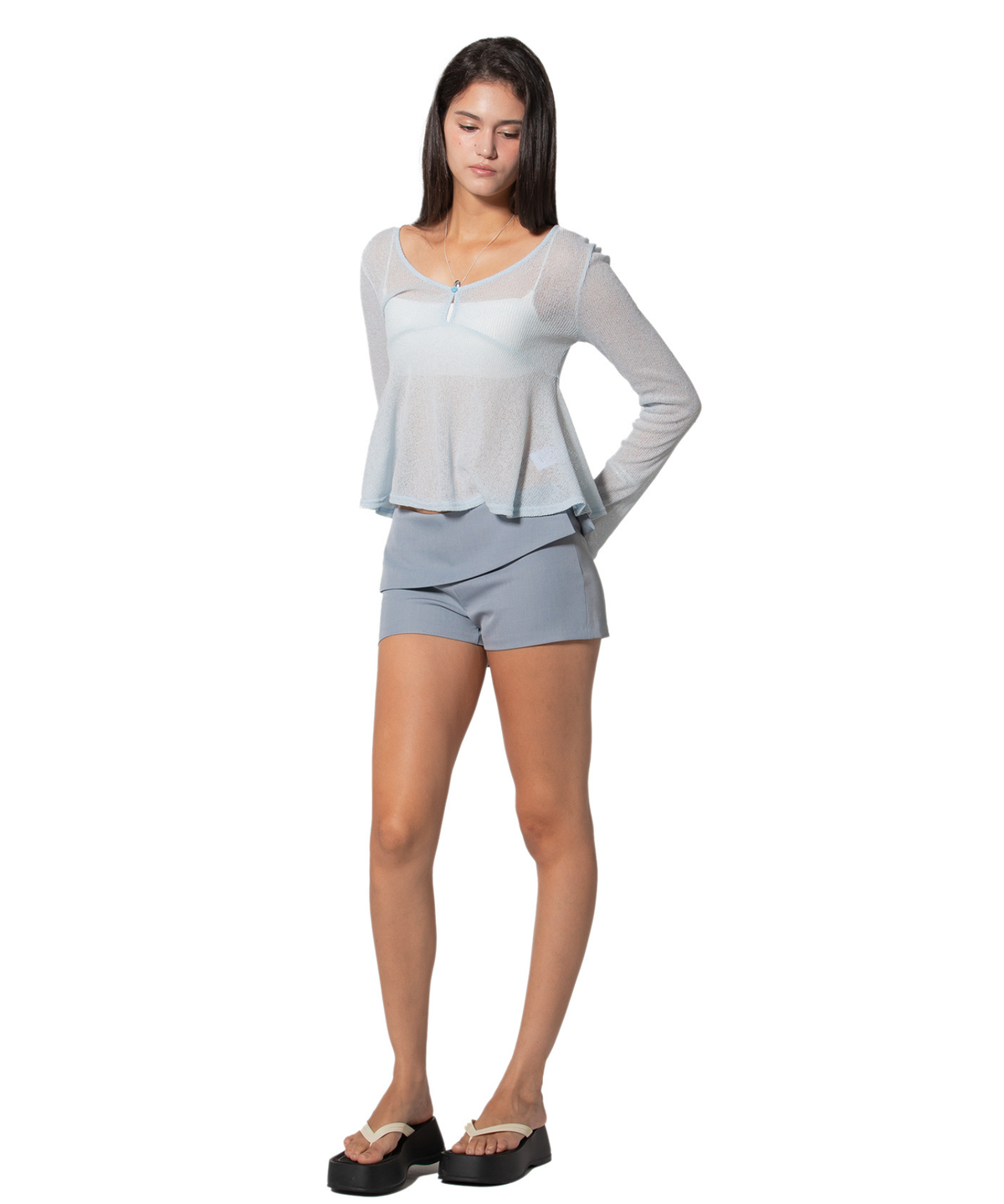 피프트 에일리어스(FIFTHALIAS) Sunny flare knit top Icy blue