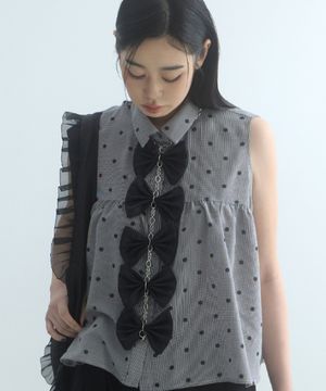 Five Ribbon Chain Tie necklace-Black