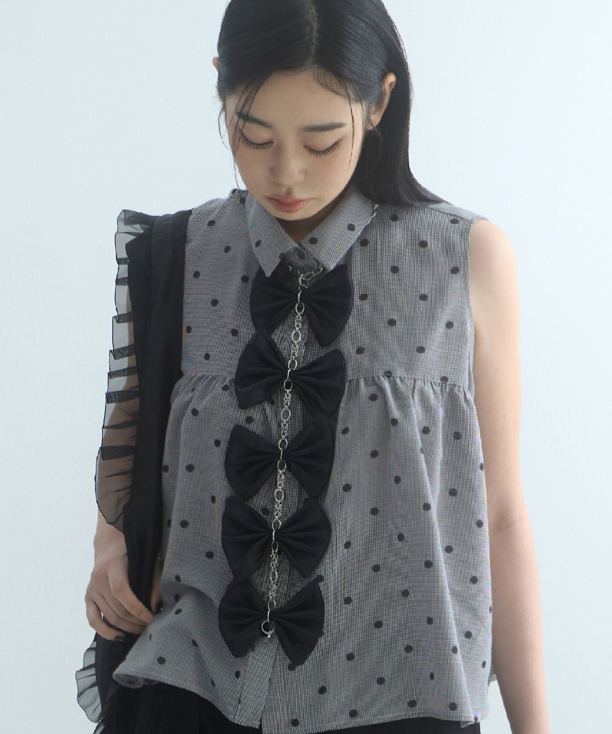 무아르모아(MOIREMOA) Five Ribbon Chain Tie necklace-Black