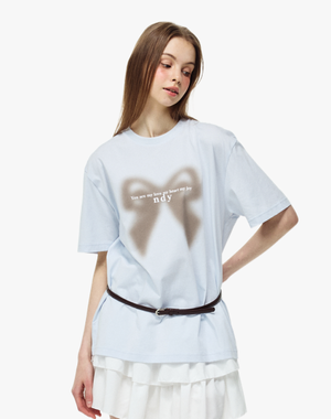 리본 반팔 티셔츠 소프트블루