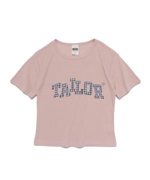 캠퍼스 체크 테일러 크롭 반팔티 (핑크)