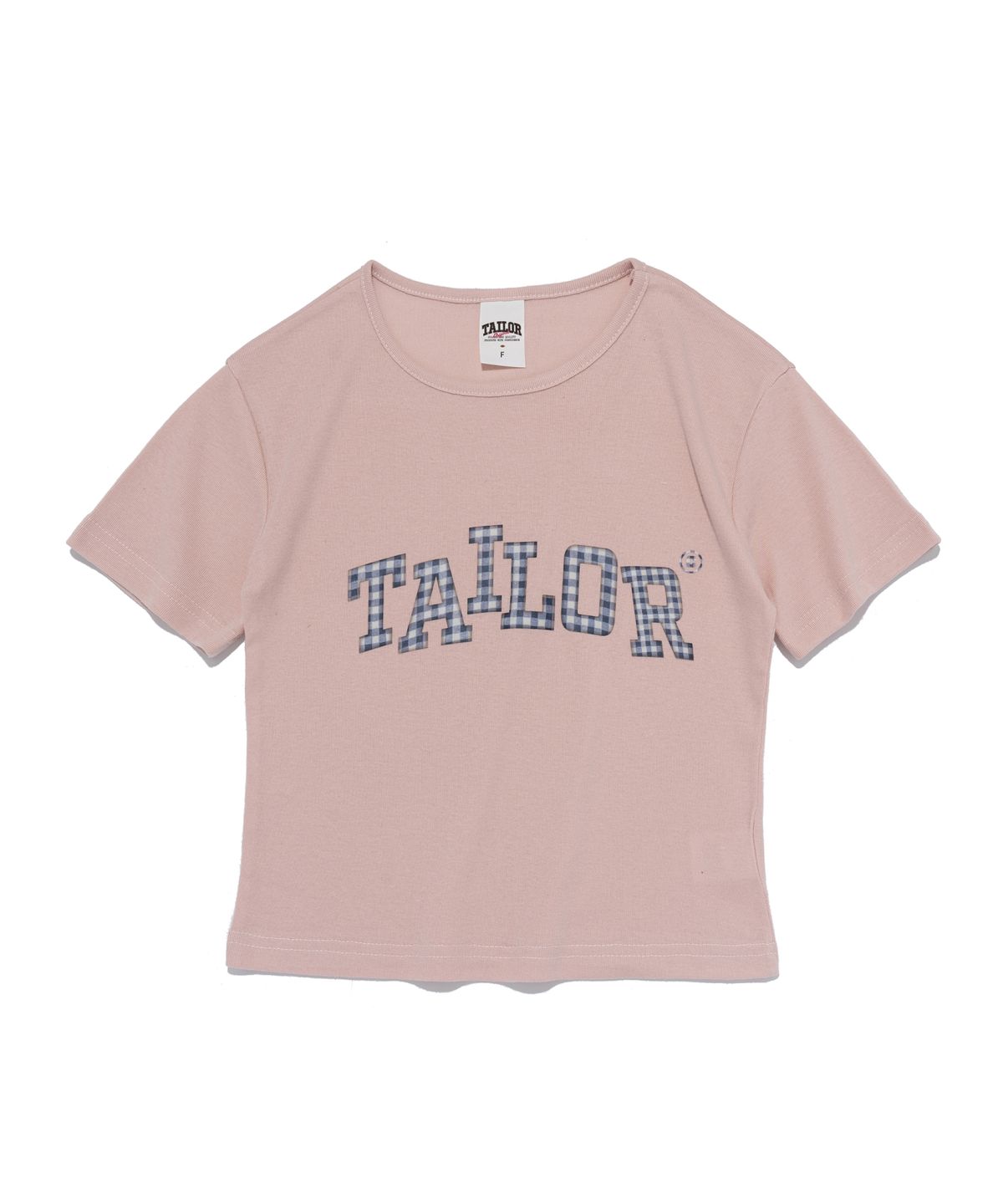 테일러 스튜디오(TAILOR STUDIO) 캠퍼스 체크 테일러 크롭 반팔티 (핑크)