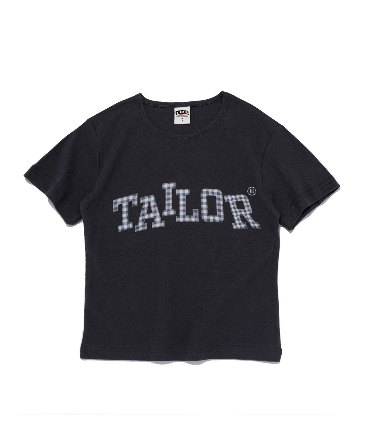 테일러 스튜디오(TAILOR STUDIO) 캠퍼스 체크 테일러 크롭 반팔티 (차콜)