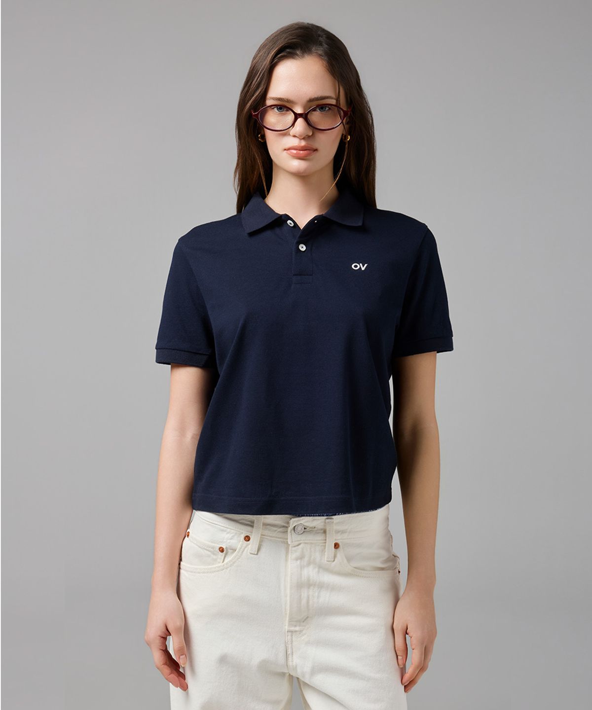 아웃도어 보이스(OUTDOOR VOICES) (W)OV LOGO PK COLLAR TEE (NAVY)