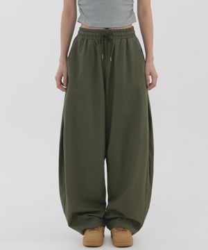 린넨 라이크 옆주름 벌룬 팬츠 (카키)