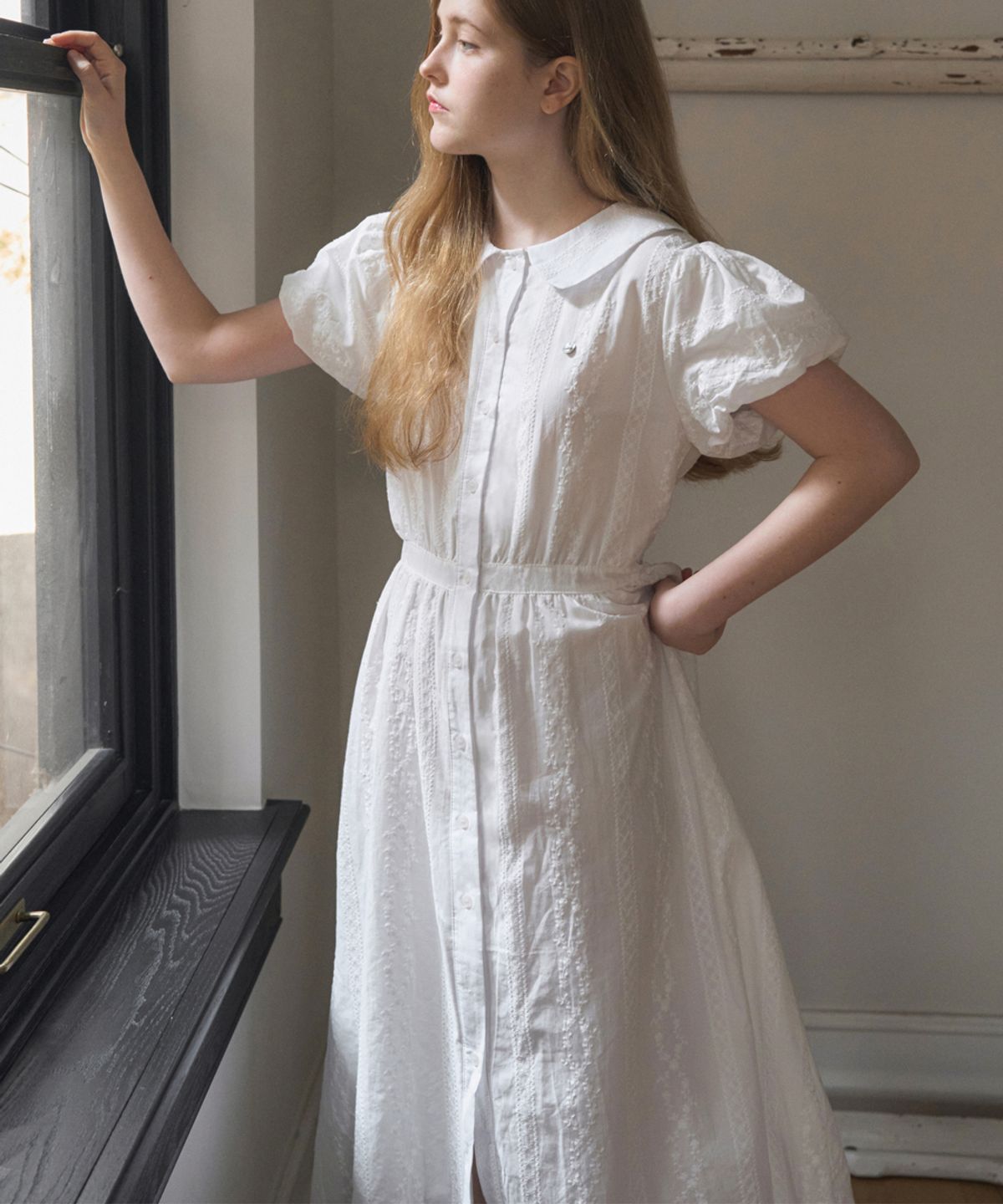 헤인트(HAINT) EMBROIDERY SEMI-LOOSE FIT SUMMER LONG ONE PIECE_IVORY