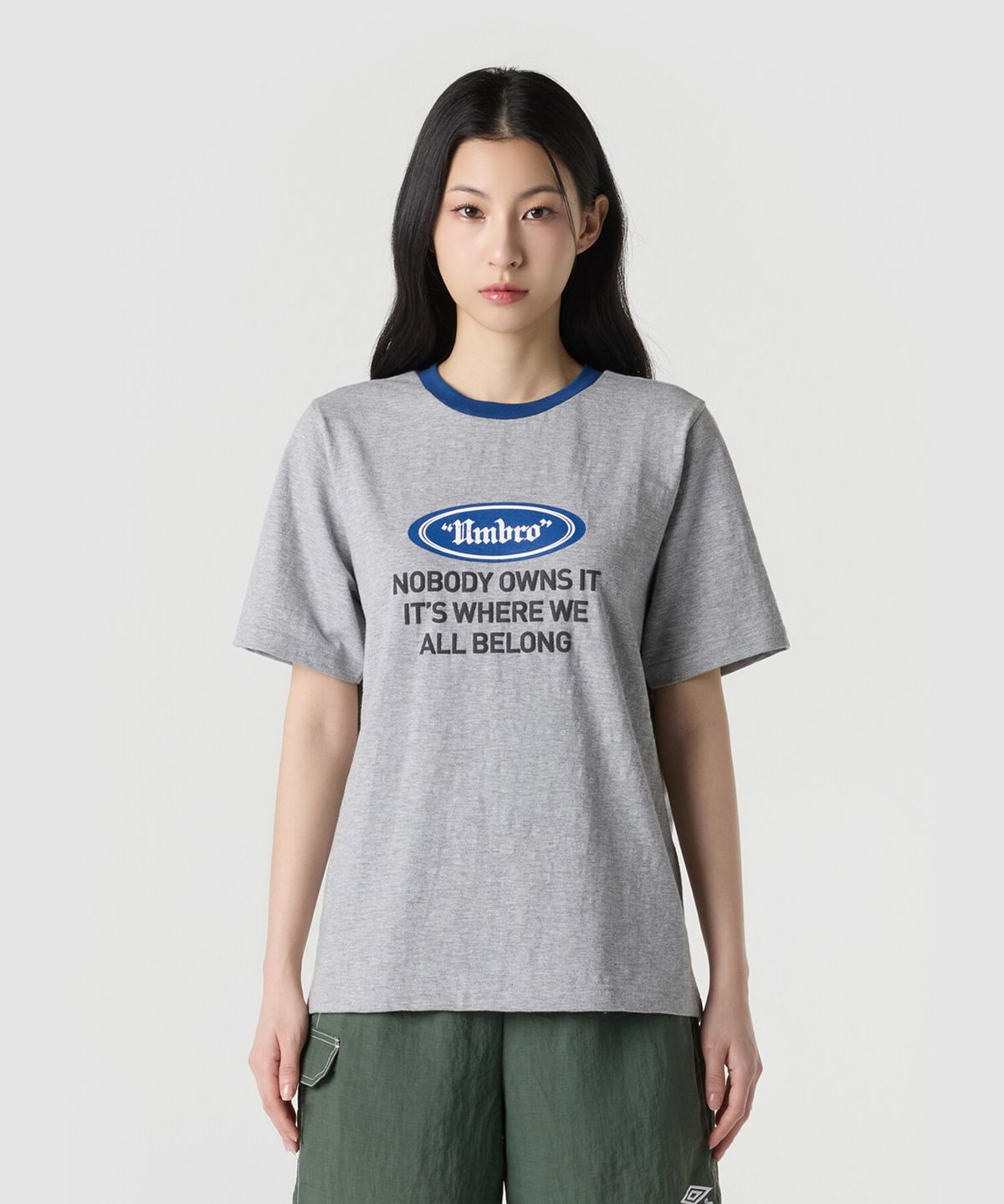 엄브로(UMBRO) 크리스피 타슬란 링거 반팔 티셔츠 그레이 UR224CRS50