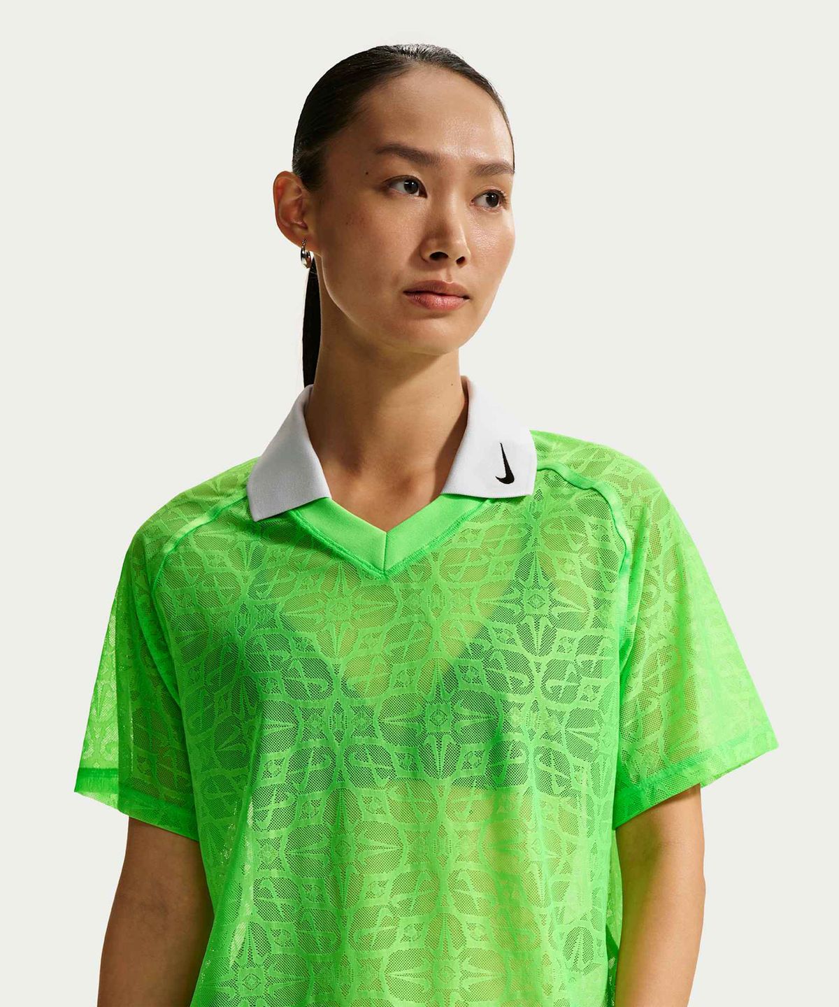 나이키(NIKE) 스포츠웨어 루즈 레이스 폴로 저지 탑 W - 그린 스트라이크:퓨어 플래티넘:블랙 / IF0521-398