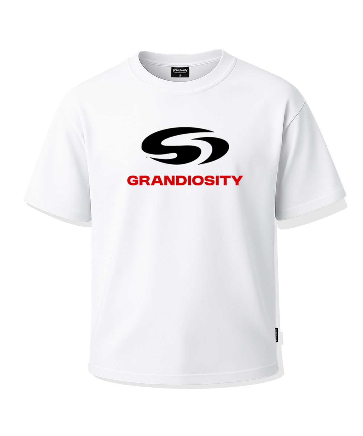 그랜디오시티(GRANDIOSITY) 메인 로고 코튼메쉬 오버핏 반팔 티셔츠 (화이트)