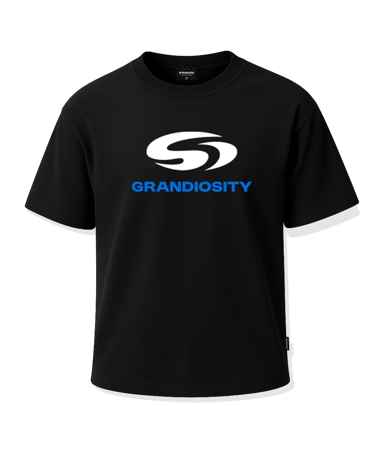 그랜디오시티(GRANDIOSITY) 메인 로고 코튼메쉬 오버핏 반팔 티셔츠 (블랙)
