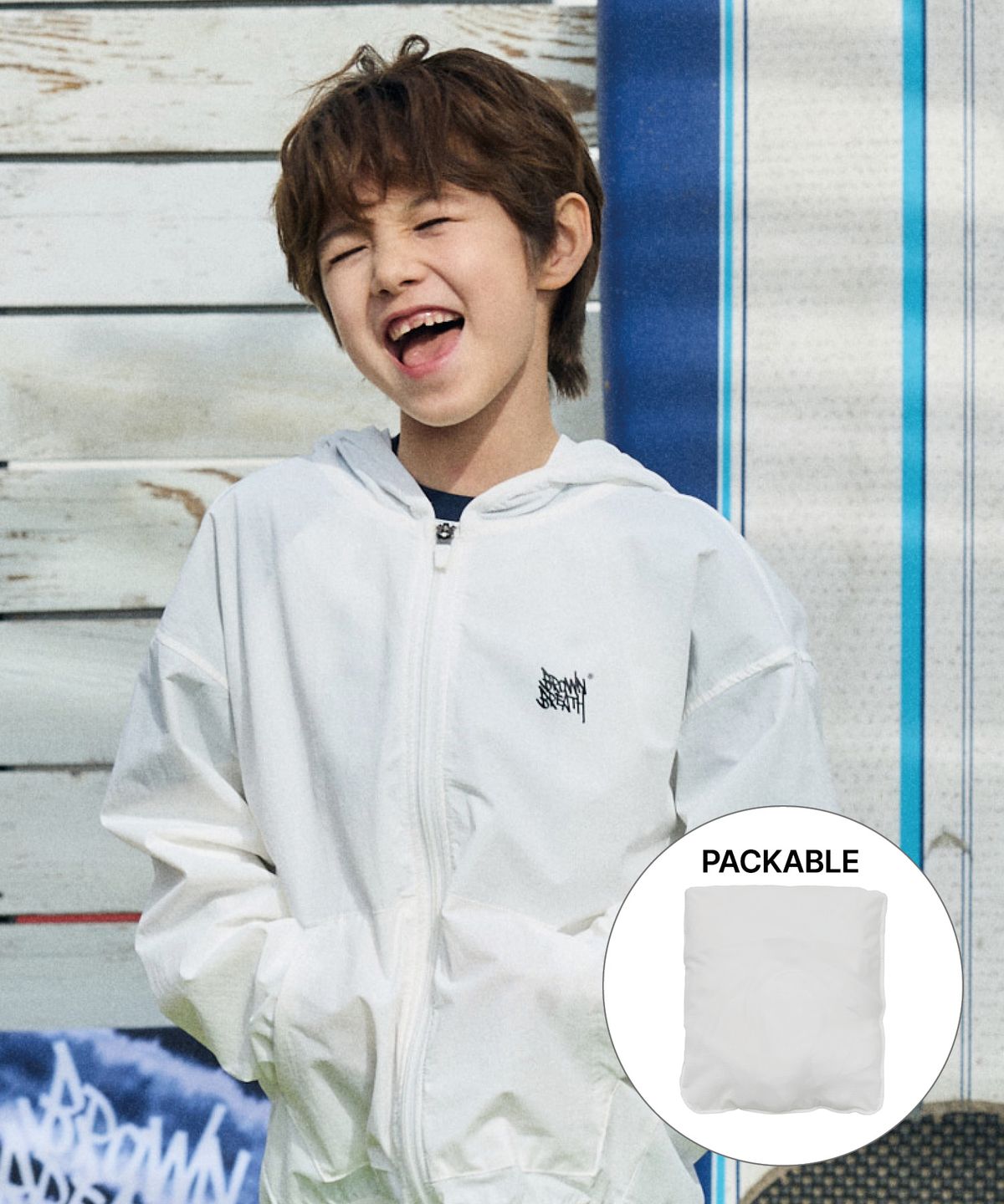 브라운브레스 키즈(BROWNBREATH KIDS) KIDS TAG PACKABLE HOOD ZIP UP - WHITE