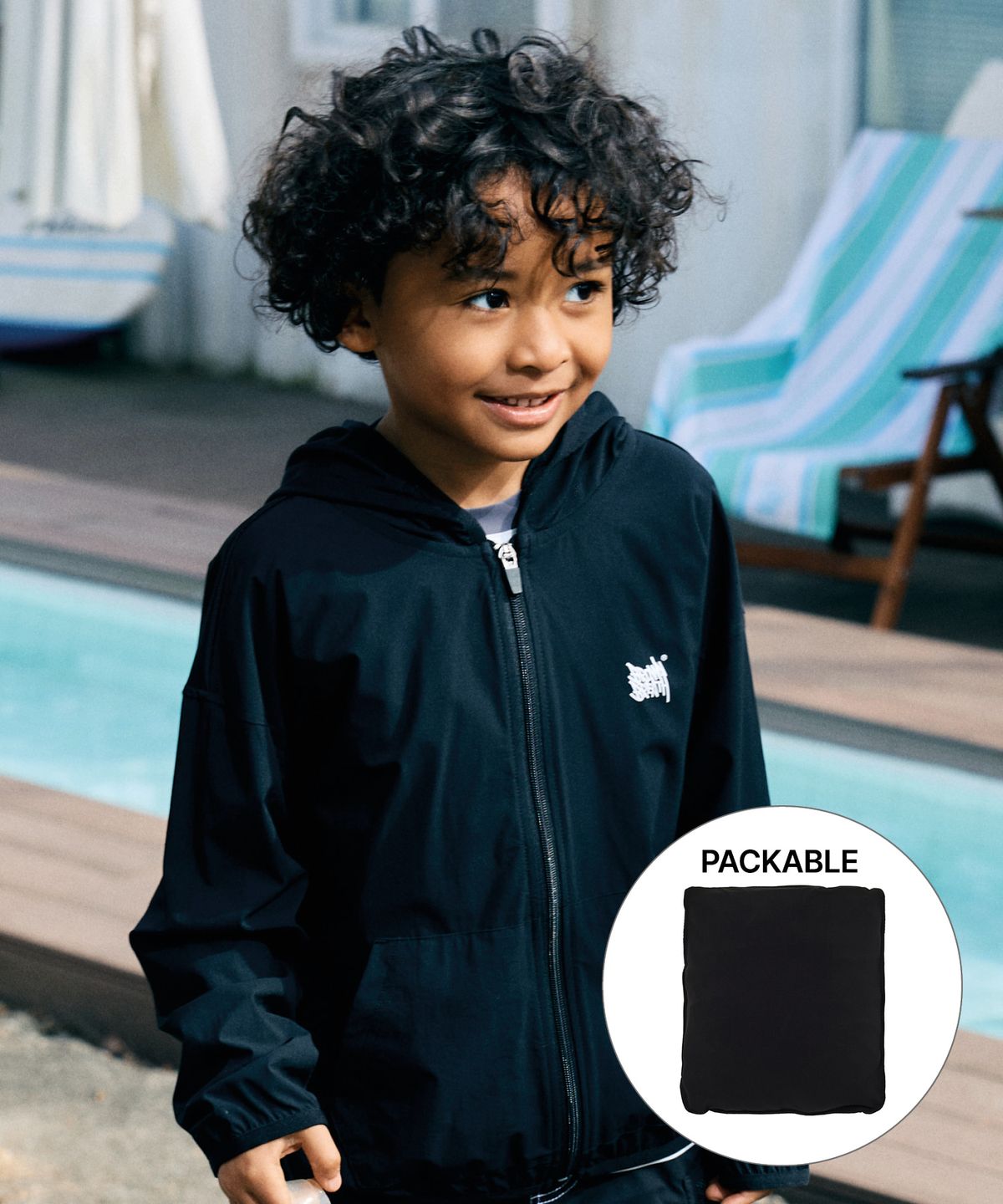 브라운브레스 키즈(BROWNBREATH KIDS) KIDS TAG PACKABLE HOOD ZIP UP - BLACK