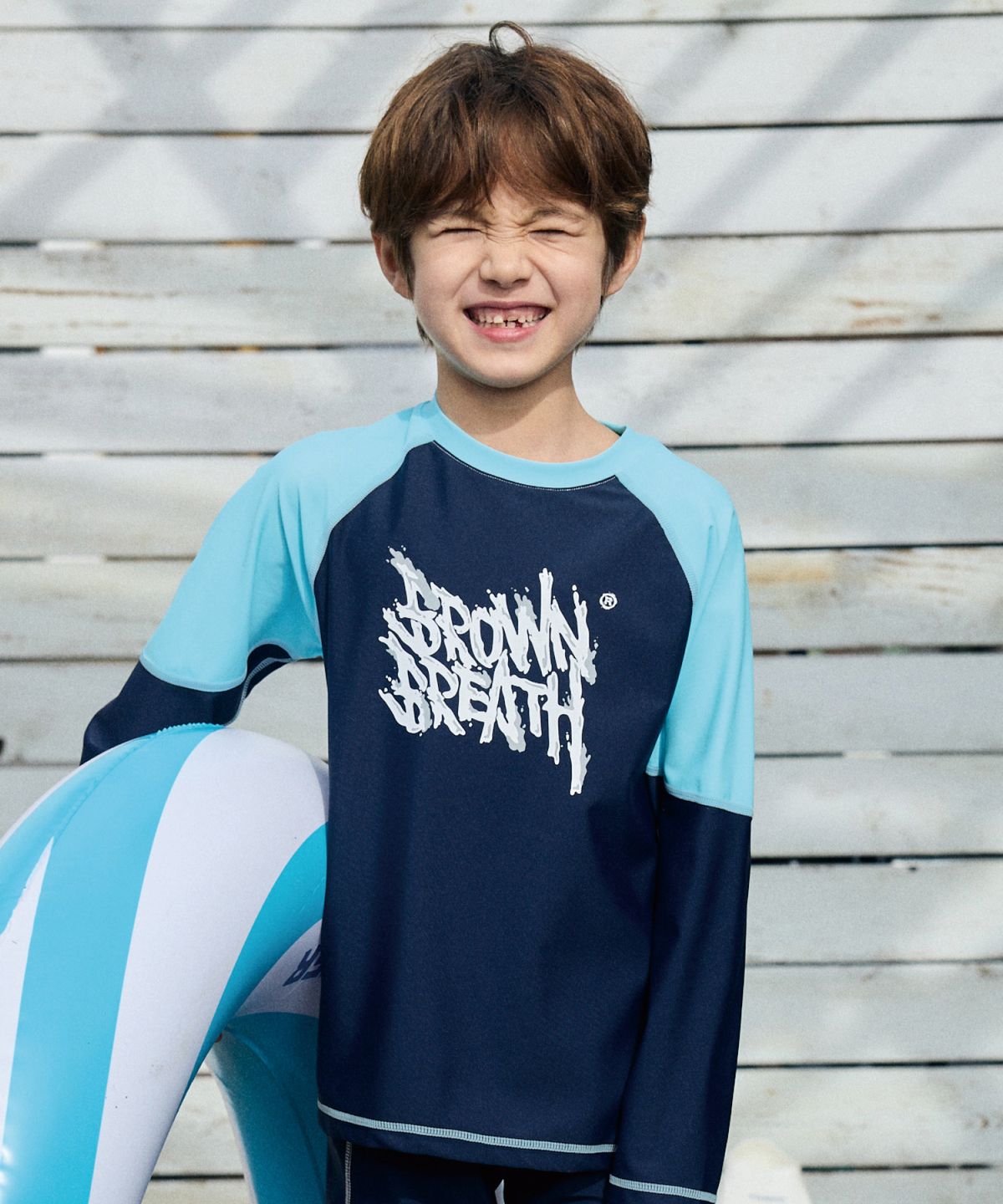 브라운브레스 키즈(BROWNBREATH KIDS) KIDS COLOR BLOCK RASH GUARD TEE - NAVY