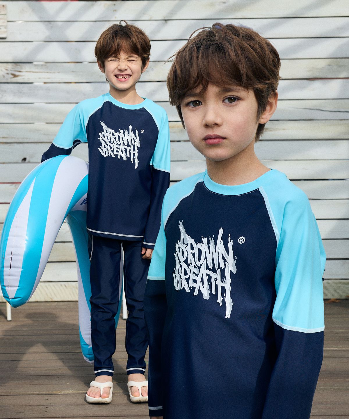 브라운브레스 키즈(BROWNBREATH KIDS) KIDS COLOR BLOCK RASH GUARD SETUP - NAVY