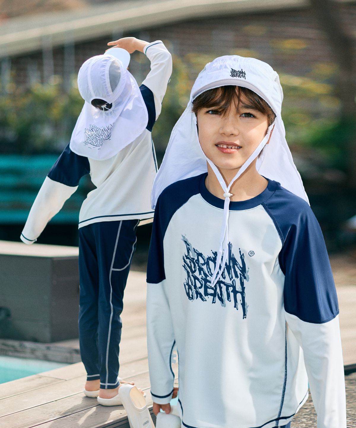 브라운브레스 키즈(BROWNBREATH KIDS) KIDS COLOR BLOCK RASH GUARD SETUP - WHITE
