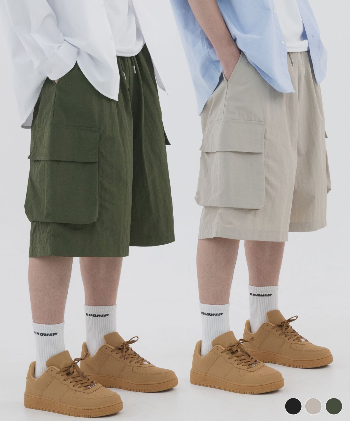피아네르(PIANER) [2 PACK] 입체 포켓 나일론 버뮤다팬츠 (3color)
