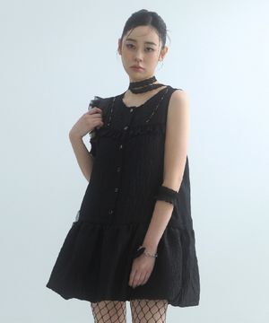 Veil Shirring Volume Dress-BlackVeil Shirring Volume Dress-Black