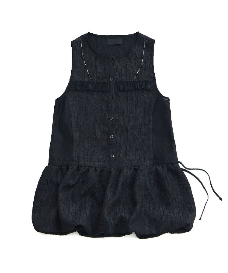 Veil Shirring Volume Dress-Black