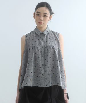 Dot Ruched Blouse-Black