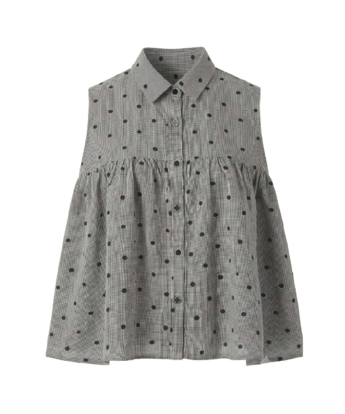 무아르모아(MOIREMOA) Dot Ruched Blouse-Black