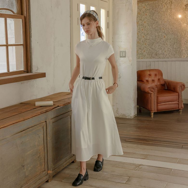 PM_High neck belted dress_WHITE