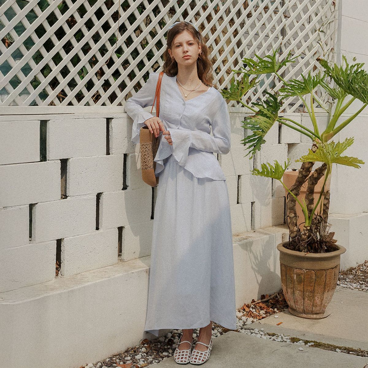 프라우드 마리(PROUD MARY) PM_Feminine shirt and skirt set_BLUE