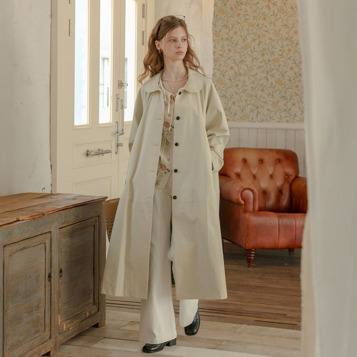 프라우드 마리(PROUD MARY) PM_Beige casual green check long coat