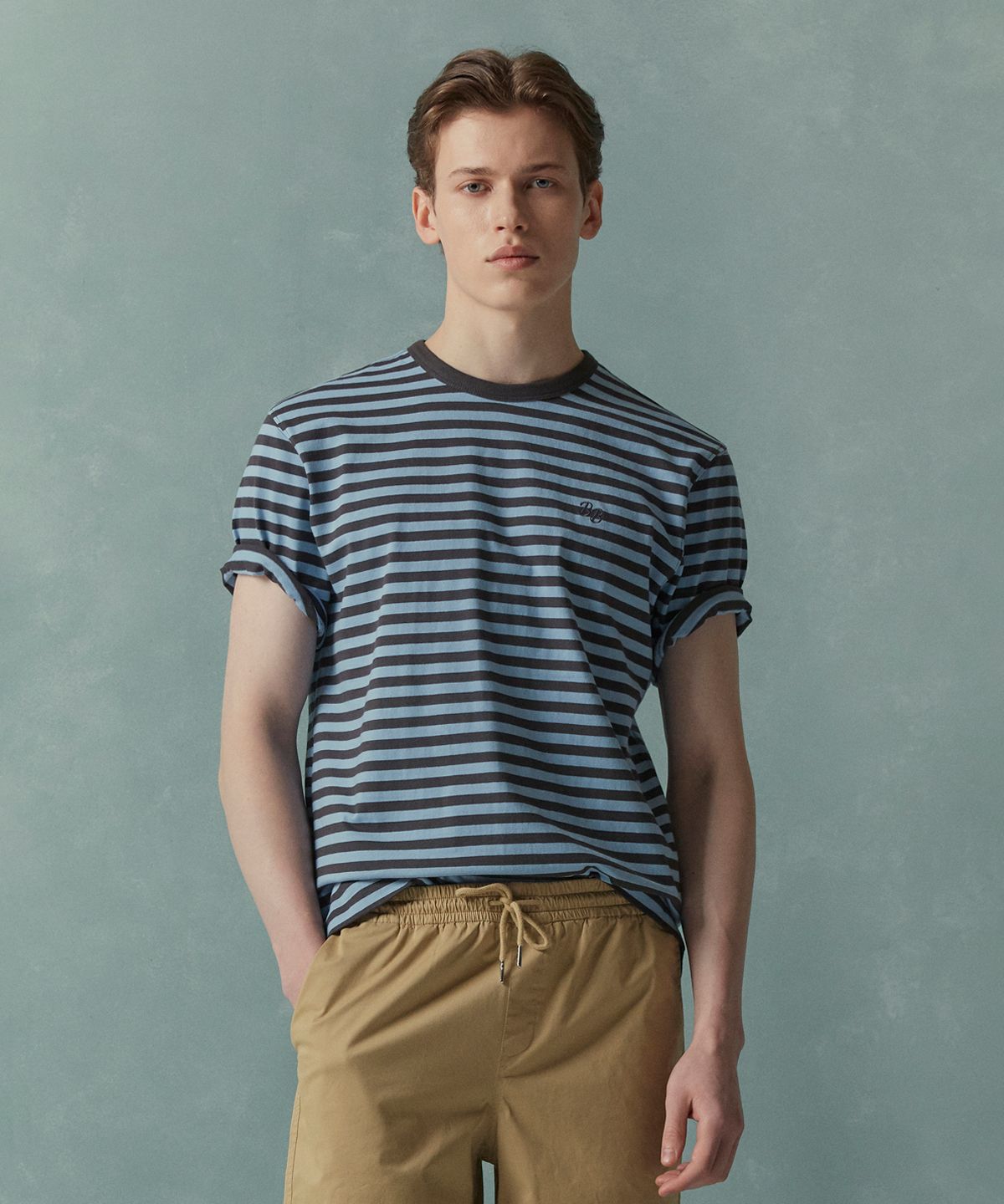 브룩스 브라더스(BROOKS BROTHERS) 스트라이프 반팔티셔츠 (블루) (BBNPMOG205)