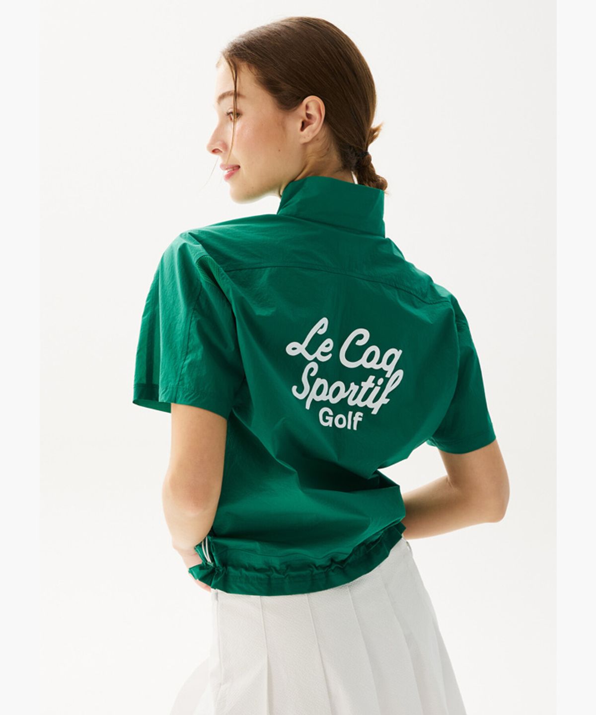 르꼬끄 골프(LECOQ GOLF) 여성 경량 우븐 반집업 반팔 티셔츠 _GREN GR222LTS47