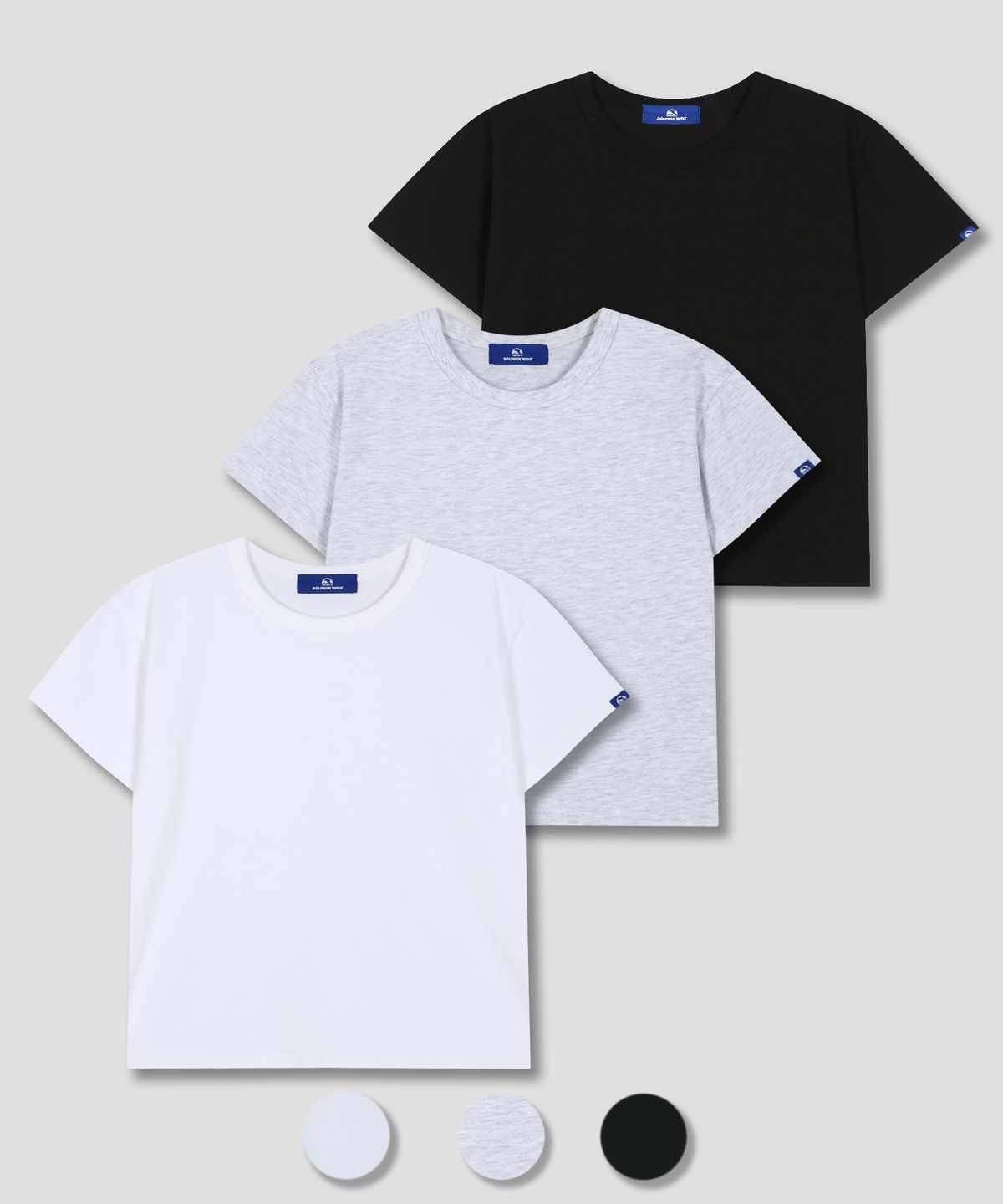 돌핀웨이브어패럴(DOLPHIN WAVE APPAREL) 돌핀 우먼즈 세미크롭 루즈핏 코튼 스판 반팔 티셔츠 3COLOR