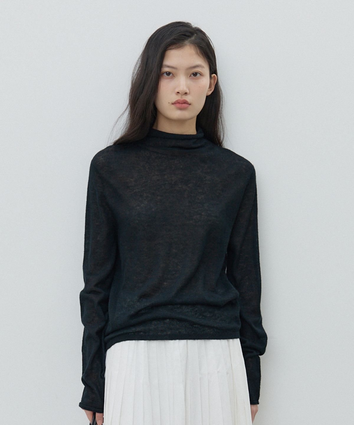 모헤(MOHAE) Whole garment wool high neck knit _ black