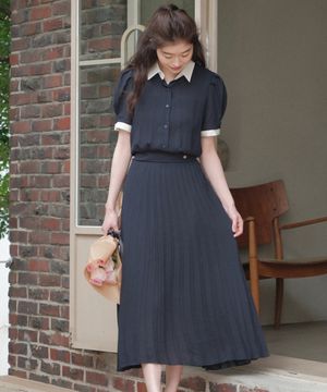 바인 플리츠 원피스