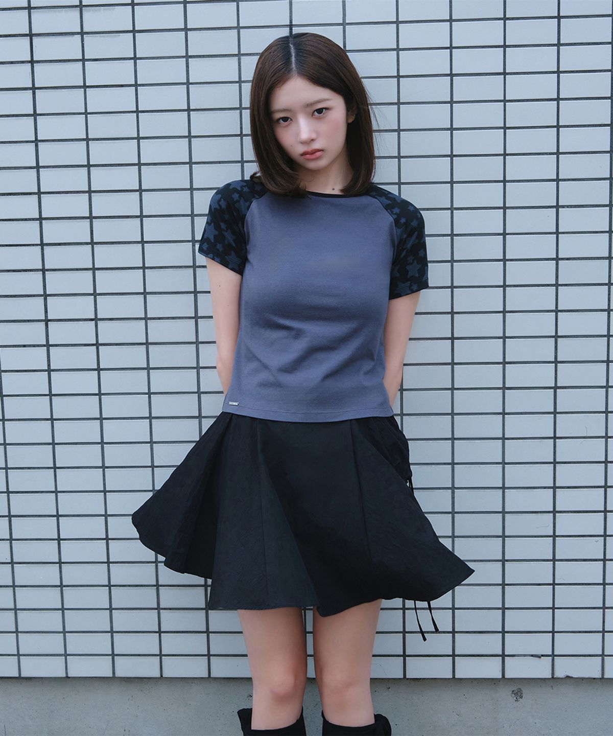 미세키서울(MISEKI SEOUL) Draped side pocket midi skirt BLACK