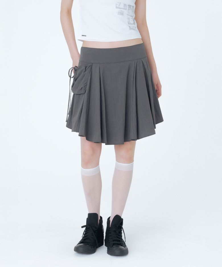 Draped side pocket midi skirt CHARCOAL