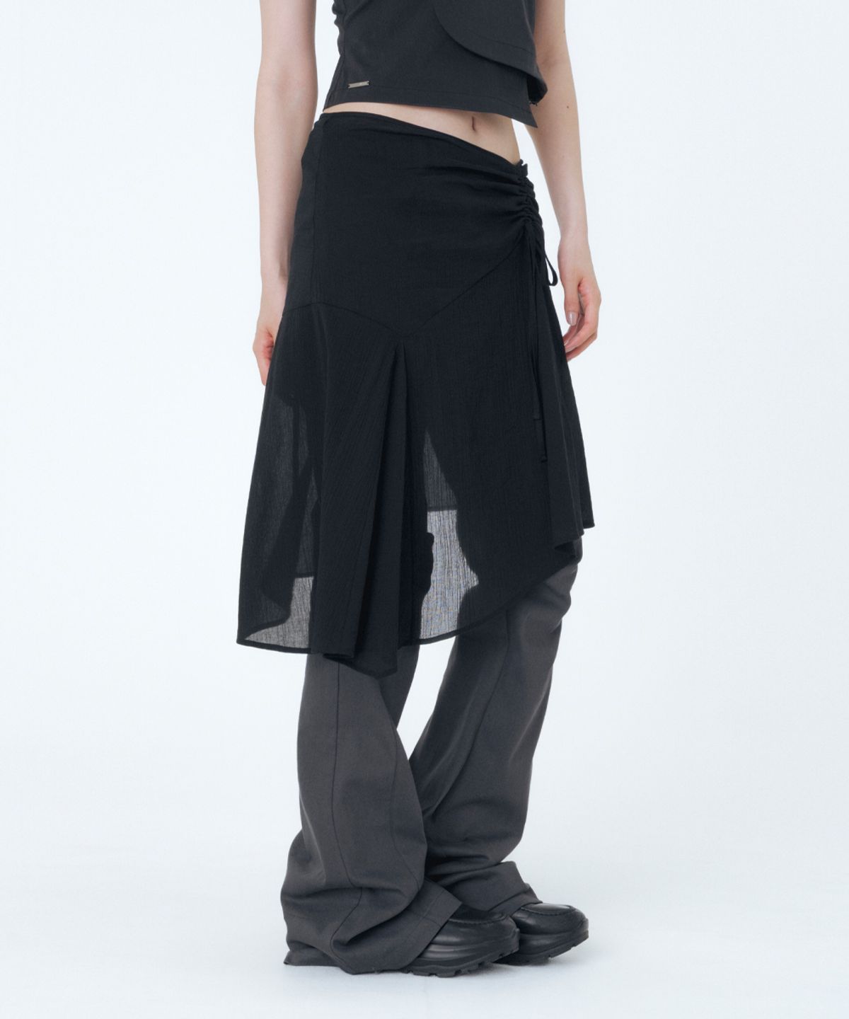 미세키서울(MISEKI SEOUL) String sheer layered skirt BLACK