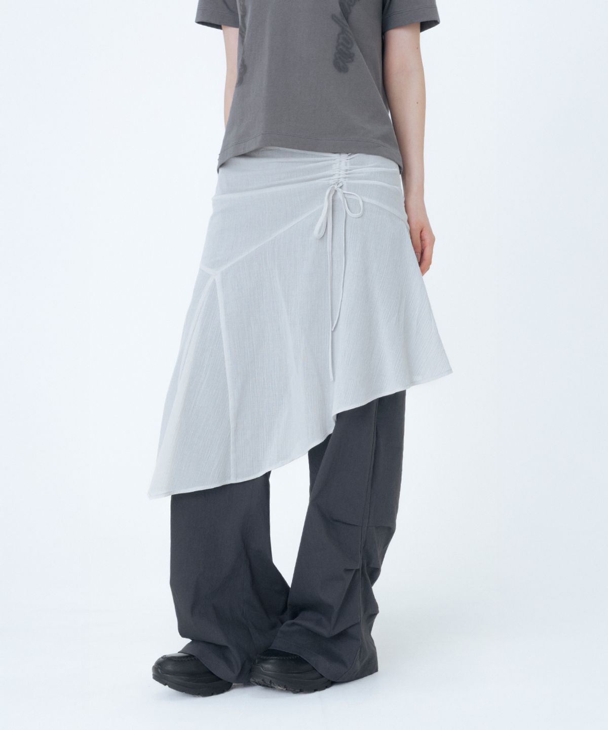 미세키서울(MISEKI SEOUL) String sheer layered skirt GREY