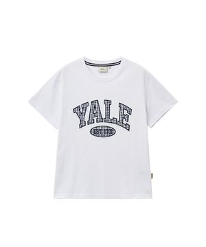 우먼즈 시어서커 체크 투톤 아치 티셔츠_화이트