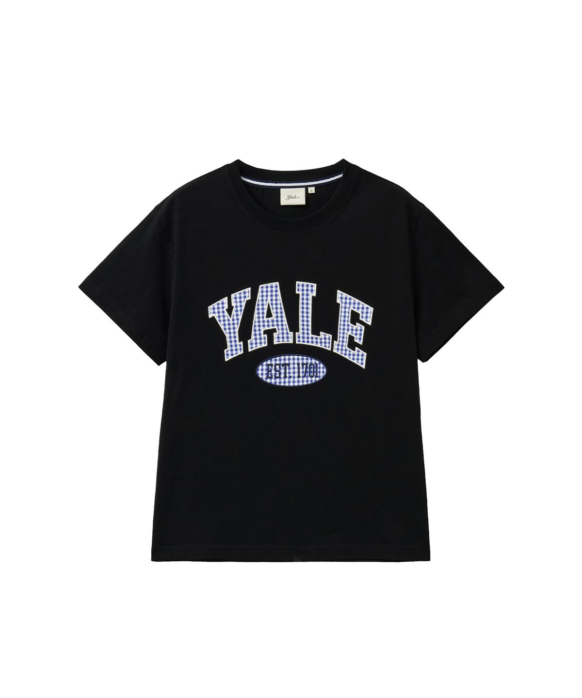 예일(YALE) 우먼즈 시어서커 체크 투톤 아치 티셔츠_블랙