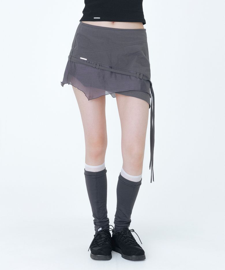 Diagonal sheer string mini skirt CHARCOAL