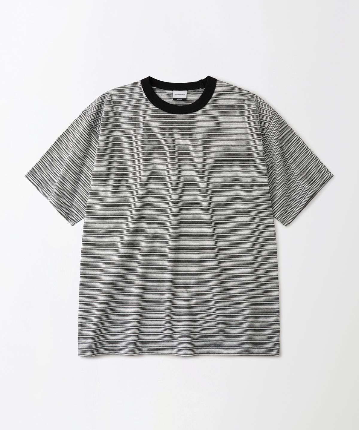 아웃스탠딩(OUTSTANDING) THIN STRIPE HALF SLEEVE TEE_BLACK/IVORY