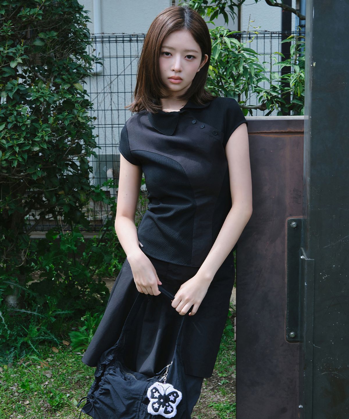 미세키서울(MISEKI SEOUL) Diagonal placket layered shirt BLACK
