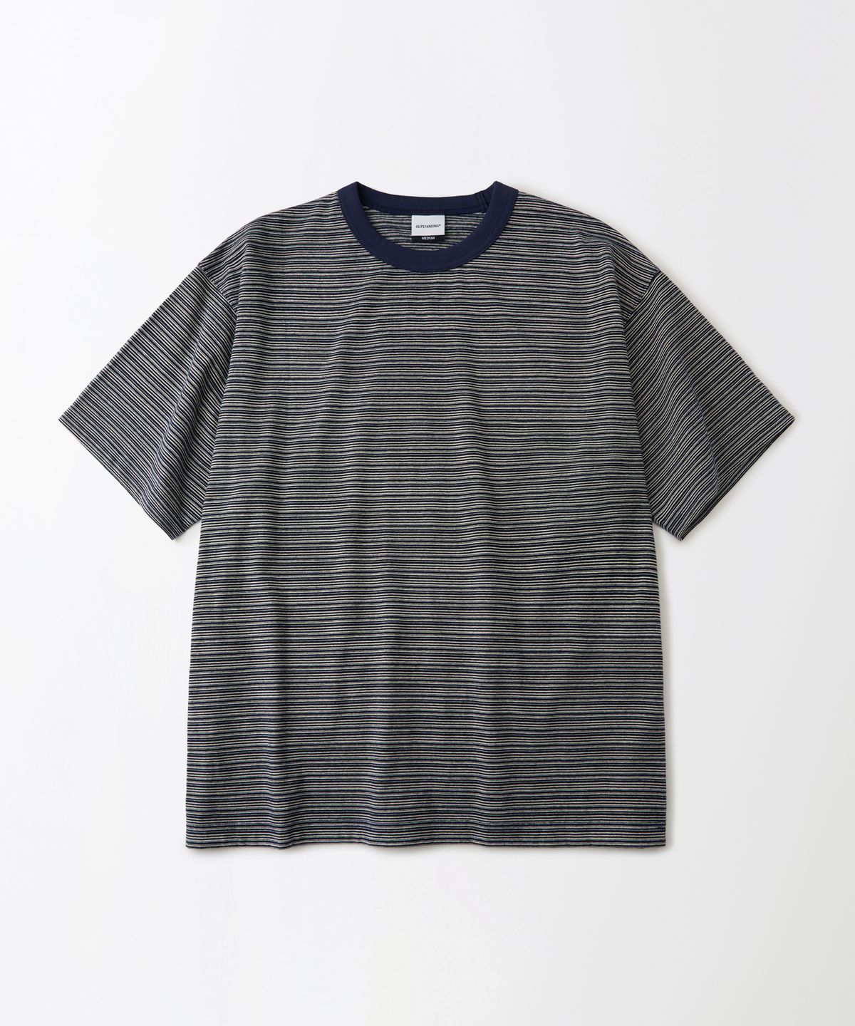 아웃스탠딩(OUTSTANDING) THIN STRIPE HALF SLEEVE TEE_NAVY/IVORY