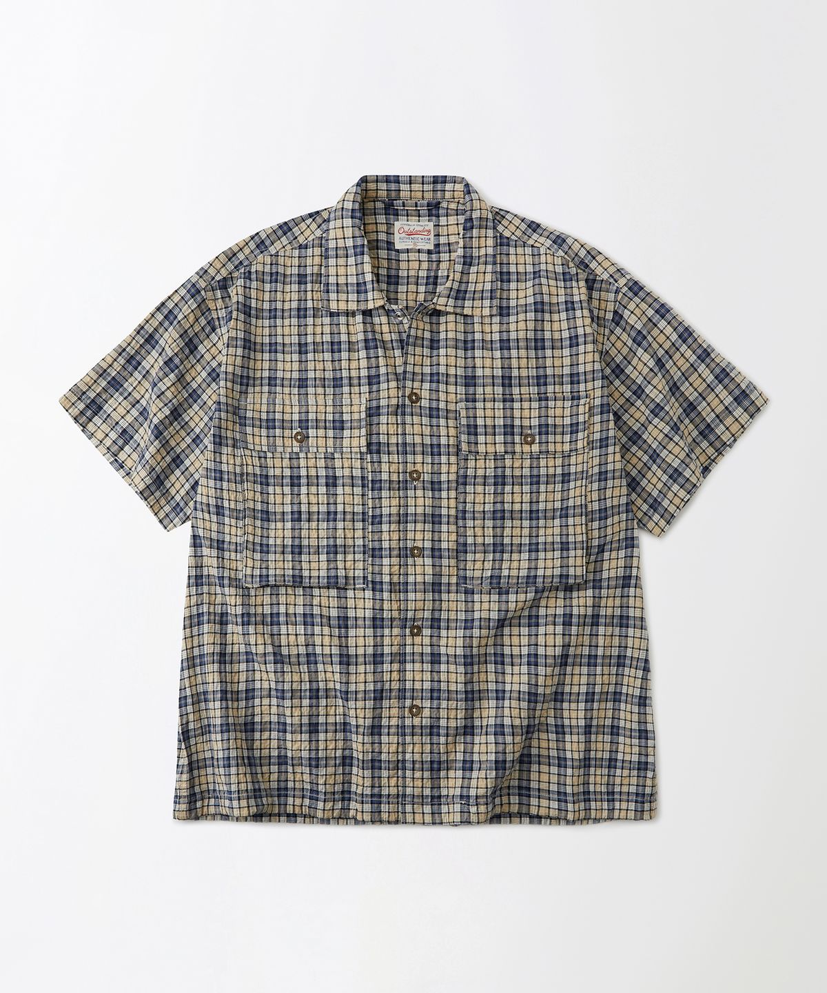 아웃스탠딩(OUTSTANDING) SEERSUCKER M-43 HALF SHIRT_BLUE CHECK