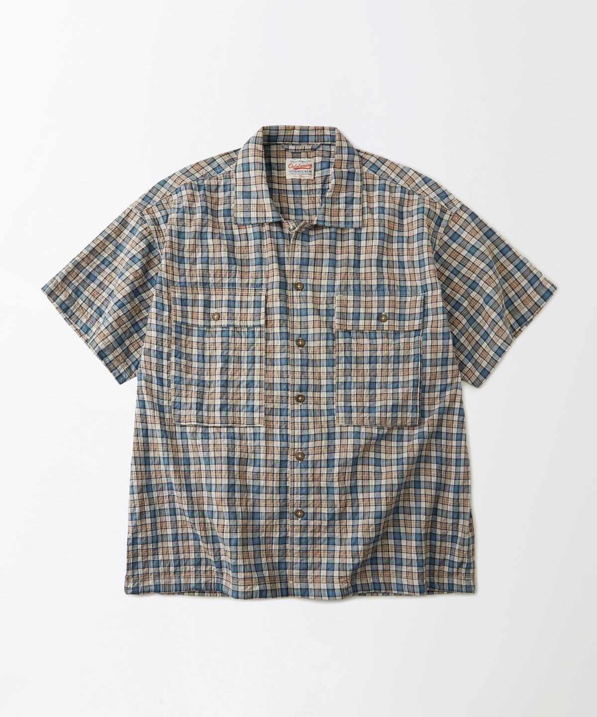 아웃스탠딩(OUTSTANDING) SEERSUCKER M-43 HALF SHIRT_GREEN CHECK