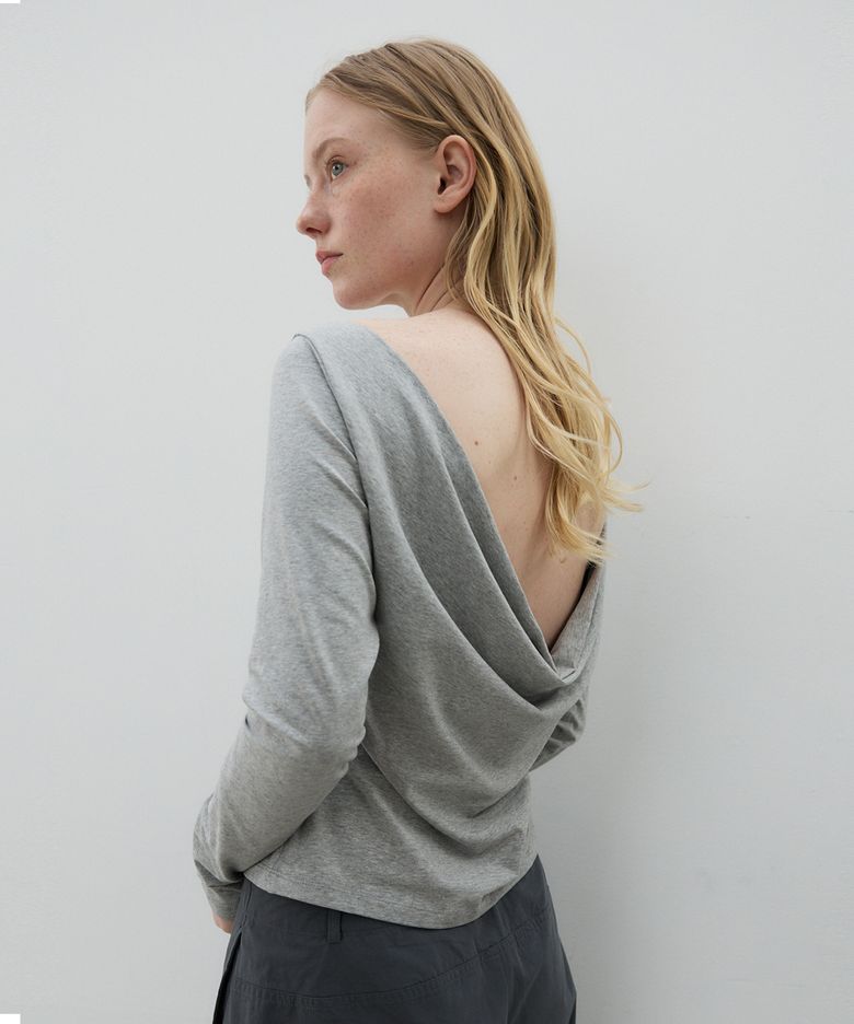 Back drape long sleeve top _ gray